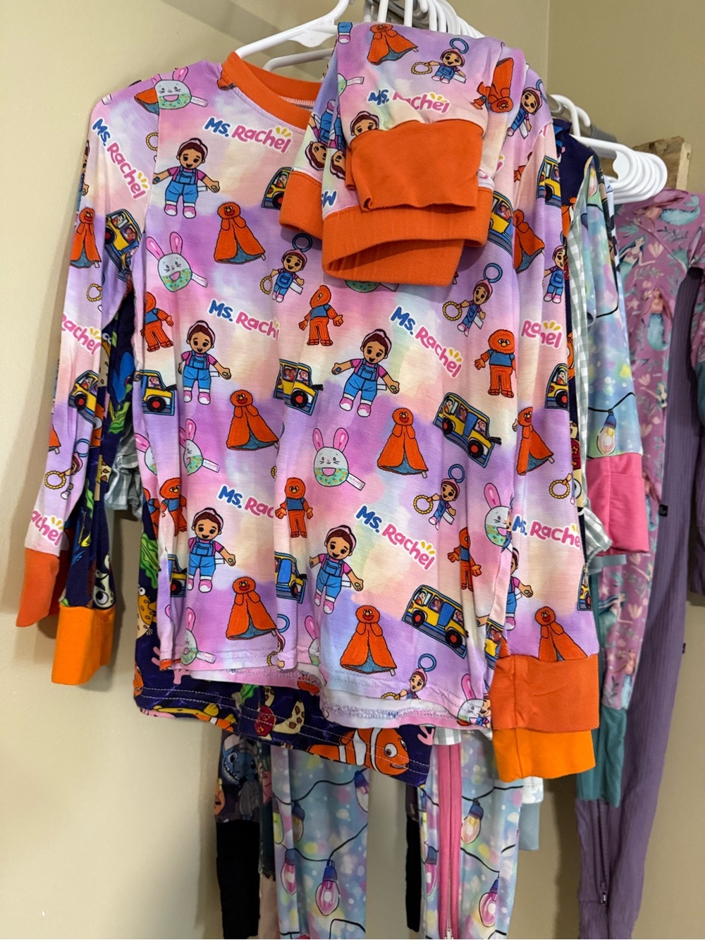 Rachel Purple Pink Bamboo Pajama Set with Orange Cuffs 5/6